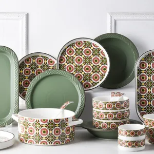 Hot-sale Ceramic Bohemian Dinnerware Set Decal Dinner Set 72 Pcs
