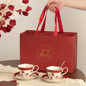 Porcelain Tea Cups and Saucers Flower Pattern Coffee Gift Wedding Ceramics Drinkware