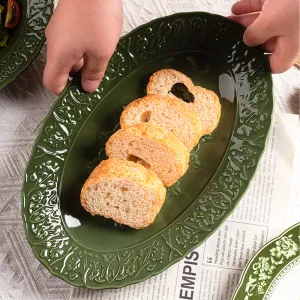 Ceramic 11.5" Plate Embossed Serving Dishes for Luxury Restaurants