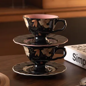 Ceramic Coffee Cup and Saucer Set with Floral Fantasy Garden Design