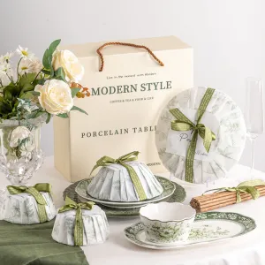 Green Mary13-piece Versatile 6-Person Porcelain Dinnerware Set 
