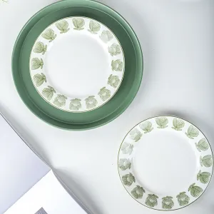 Porcelain Green Plates Flower Nordic Dish Ceramic Set