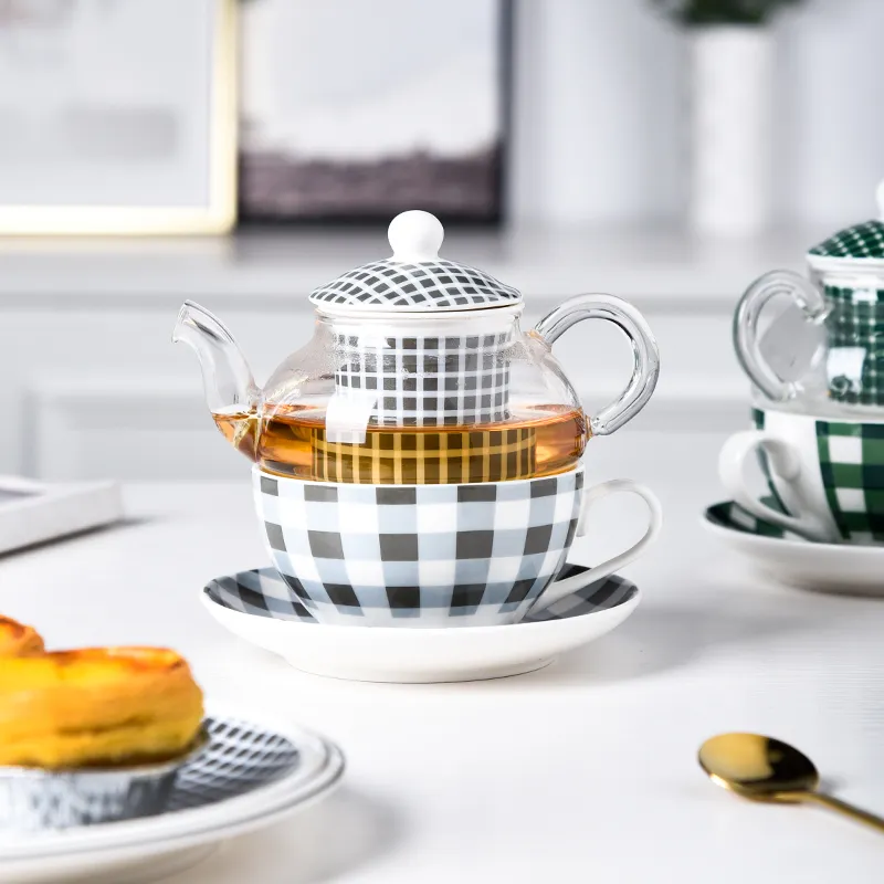 Custom Logo Artwork Coffee Serving Stackable Ceramic Tea for One Set