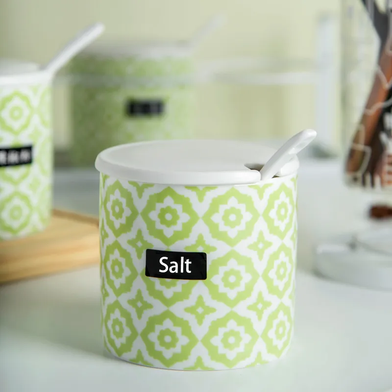 Bohemian Moroccan Style Salt Container Porcelain Spice Jar Sugar Pot