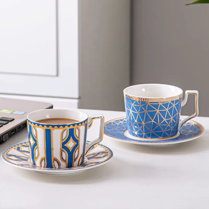 Ceramic Turkish Coffee&Tea Set Floral Decal Design Porcelain Cup and Saucer