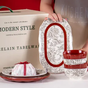 Chinese New Year Gift Ceramic Dinnerware Sets with Gift Box for Decor