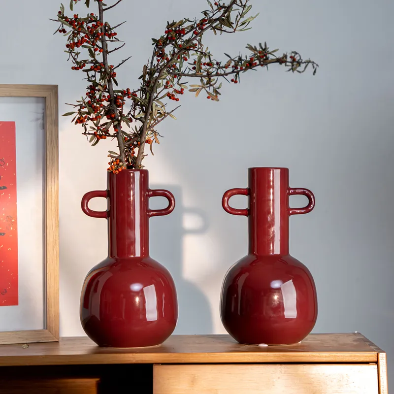 Porcelain Red Vase Minimal Decoration Wedding Ceramics for Home