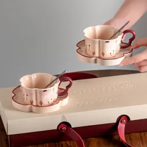 Elegent Porcelain Unique Coffee Mugs 10 oz Cup Set in Attractive Gift Box Elegant Floral Design