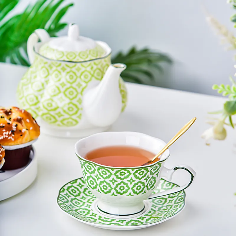 Japanese Style High-Quality Porcelain Teapot Set with Cup Saucer & Metal Stand