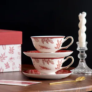 Holiday Collection Ceramic Coffee Cups Christmas Edition with Matching Saucers