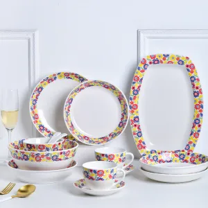 Wholesale Floral Plate Ceramic Dinner Sets Porcelain Floral Dinnerware