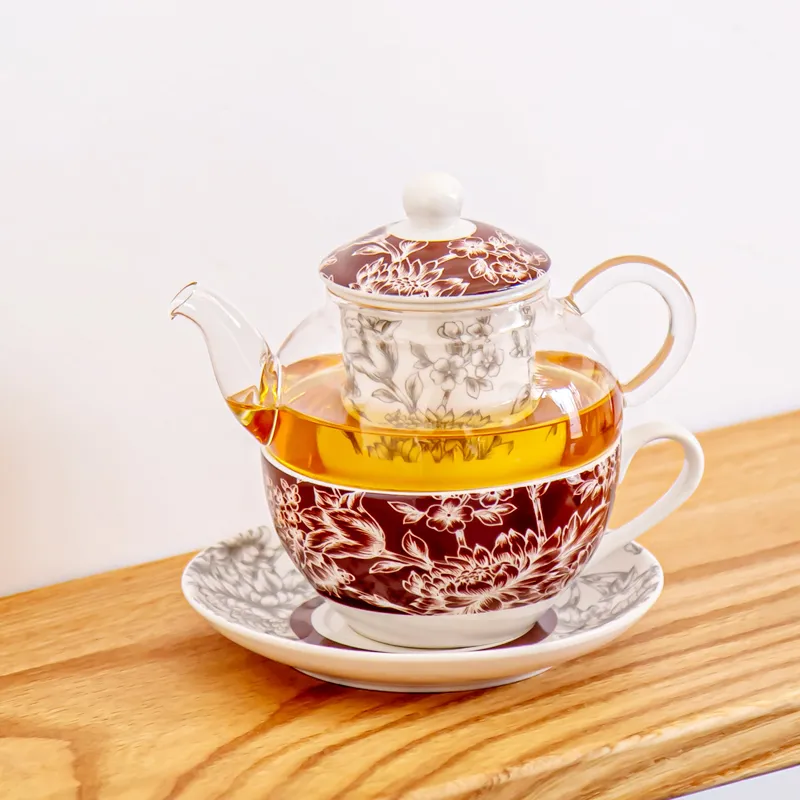 Stackable Glass Teapot Cup and Saucer Infuser Gift Sets