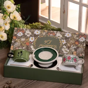 Porcelain Microwavable Coffee Cup and Saucer Set Premium Box Packaging