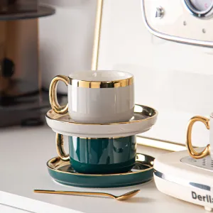 Gold Rim Ceramic Tea Cup Set Porcelains Coffee Mug In Gift Box