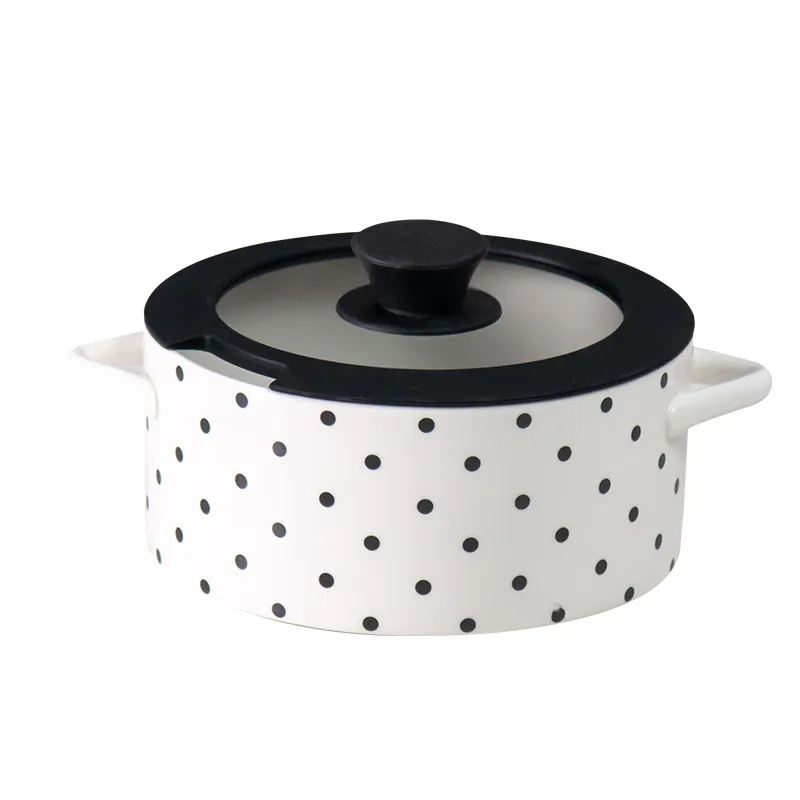 Ceramic Soup Pot With Lid Texture Porcelain Bowls