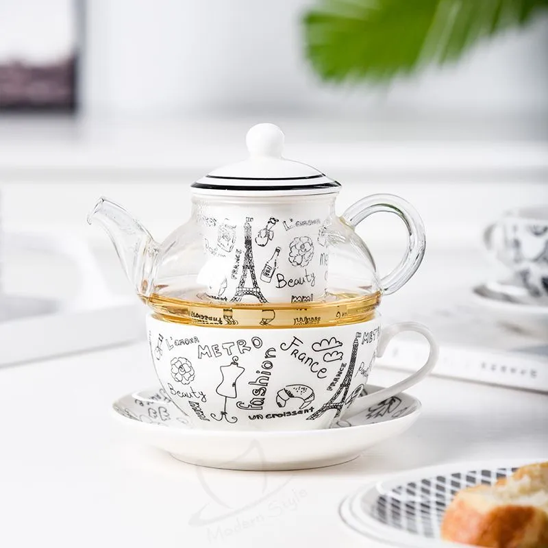 Ceramic Tea Mug with Strainer European Glass Teapot with Infuser