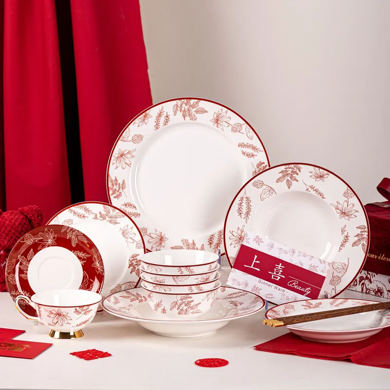 Porcelain Lunar New Year Gift Tableware Ceramic Dinnerware Chinese Wedding Gift Box For Christmas