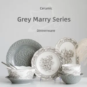 Wholesale Embossed Dinnerware Set Retro Ceramic Bowl & Plate