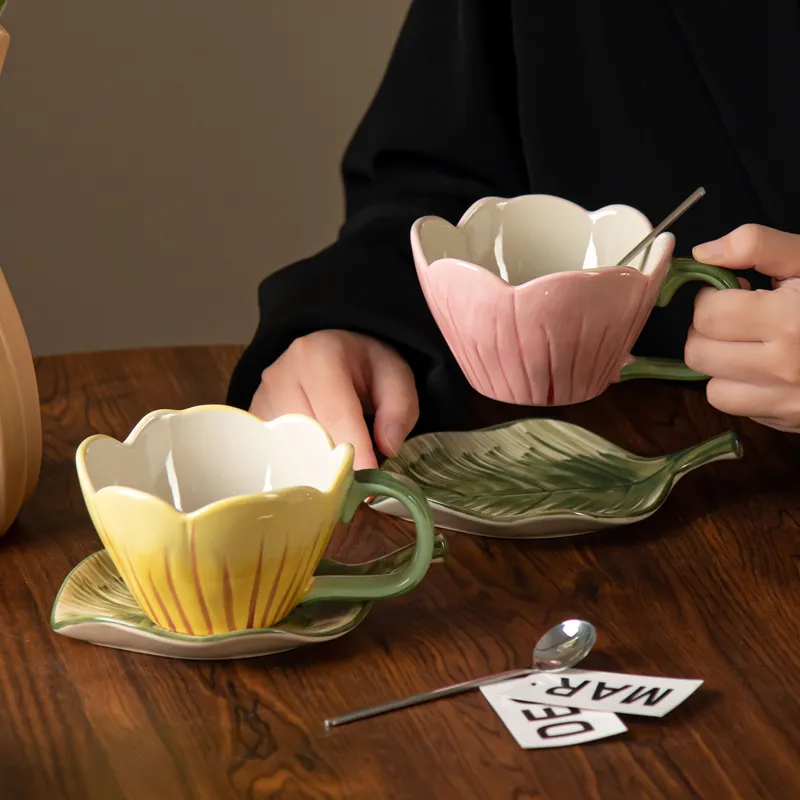 Flower Ceramic Afternoon Tea Coffee Cup and Saucer Set
