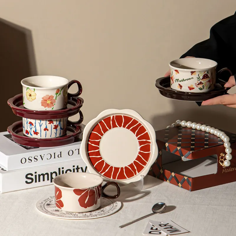 Floral Porcelain Tea Cup And Saucer Set Luxury Coffee Cup With Pearl Gift Packaging