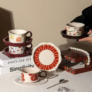 Floral Porcelain Tea Cup And Saucer Set Luxury Coffee Cup With Pearl Gift Packaging