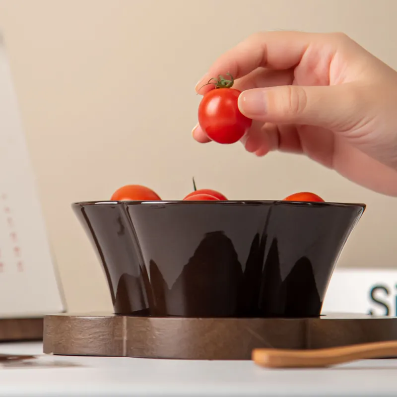  Plum Blossom Salad Bowl with Wooden Coaster
