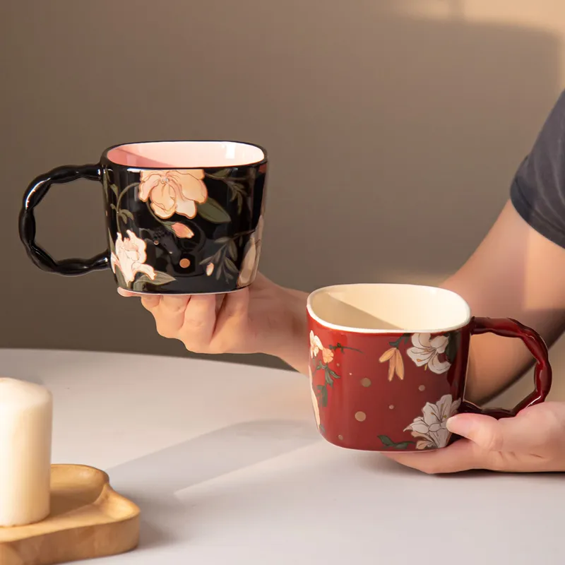 Chic Black Floral Patterned Ceramic Mug Perfect for Your Daily Coffee Fix