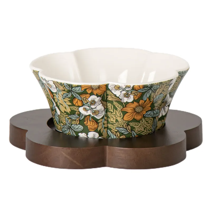 High-end Ceramic Salad Bowl with Wooden Coaster