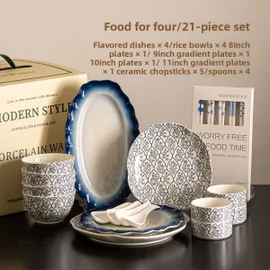 21pcs Porcelain Dinnerware Set for 4 People