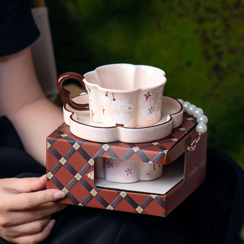 Elegant European-Style Porcelain Tea Cup & Saucer Set with Pearl Gift Box