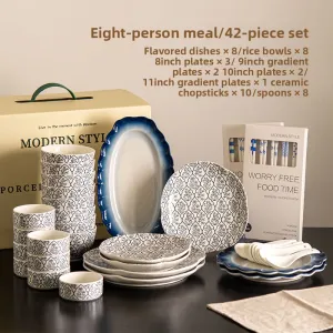 42pcs Dinnerware Set for 8 People Porcelain Tableware Set 