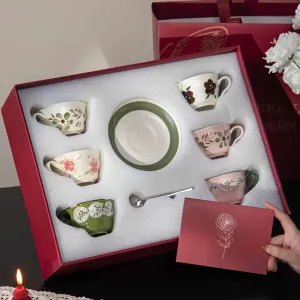 Modern Hand-Painted Eco-Friendly Ceramic Tea Cup Set with Saucer and Spoon
