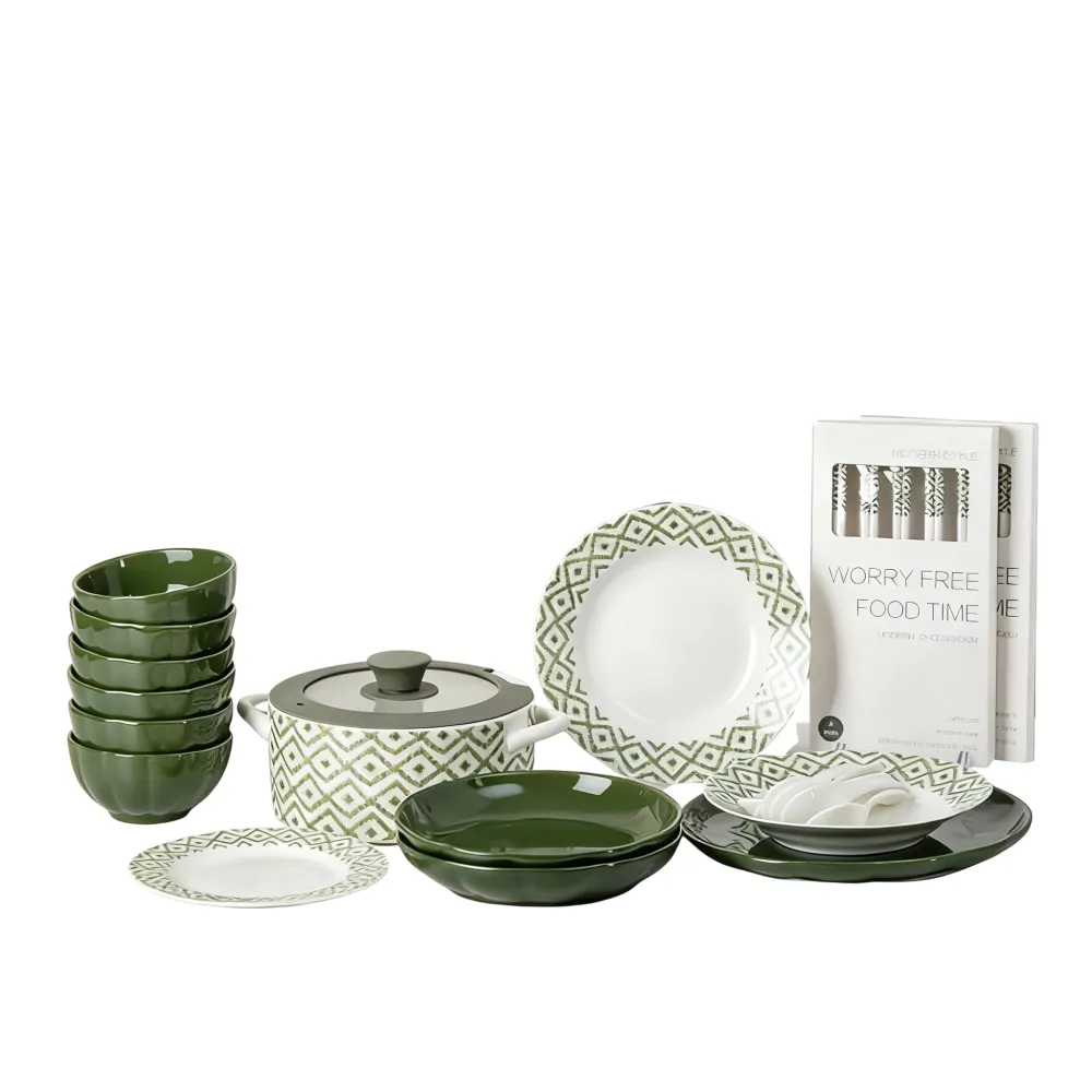 Handcrafted Pandora Green Ceramic Dinnerware Unique Glazed Plates Bowls