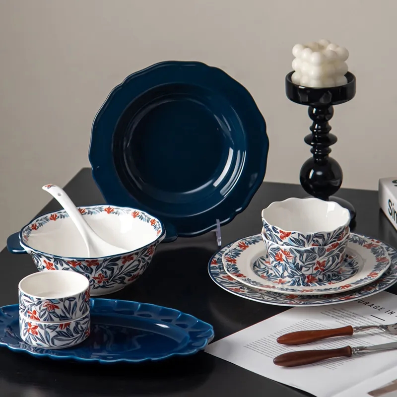 Lily Lace Porcelain Dinnerware Set Elegant Relief-Edge Collection