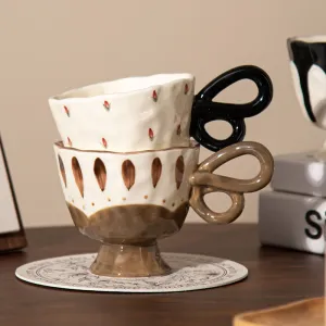 Nordic Ins Hand Painted Ceramic Mug with Butterfly Handle Handgrip Pattern for Tea Milk for Presents