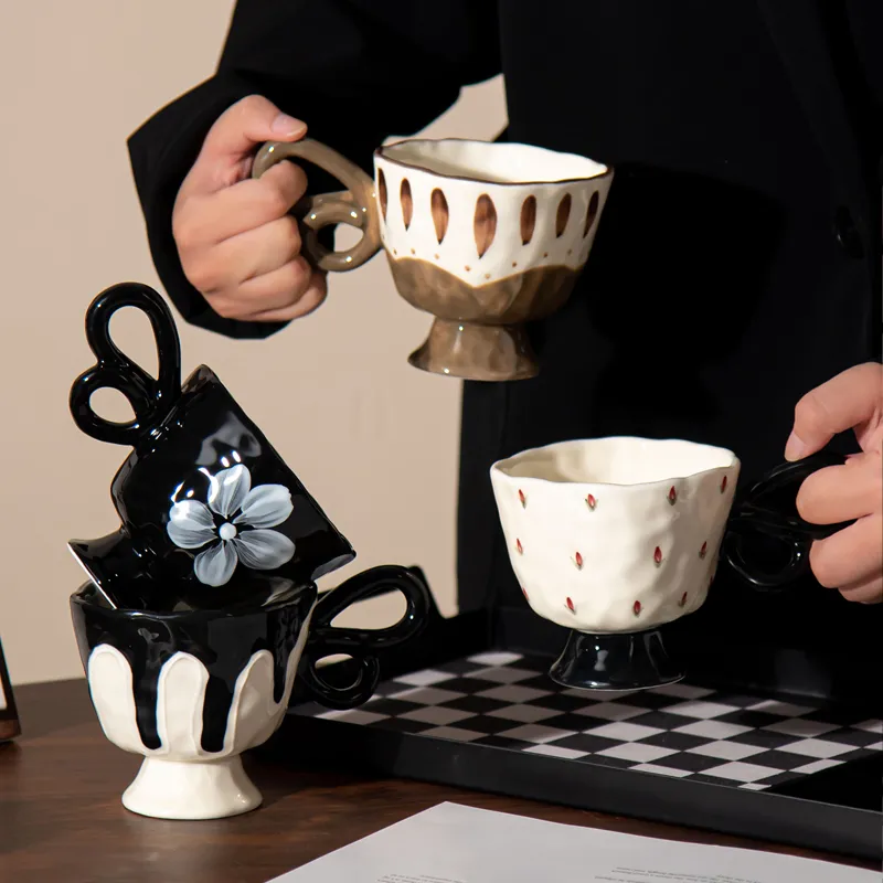 300ml Capacity Nordic Ins Hand Painted Ceramic Mug with Butterfly Handle