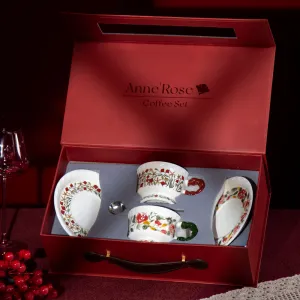 Gift Set Ceramic Coffee Cup and Saucer Retro Floral Porcelain Cup for Wedding