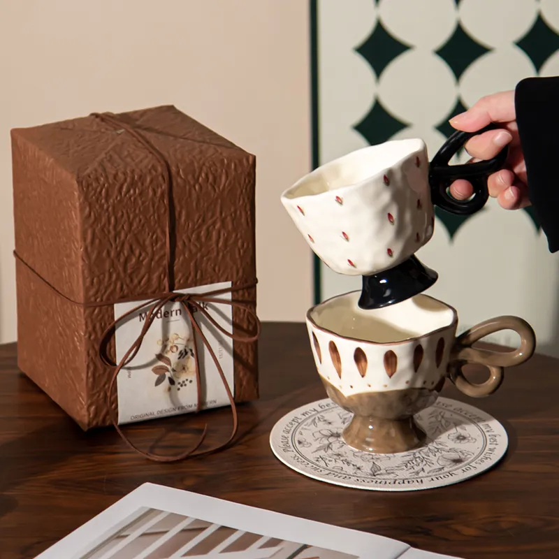 300ml Nordic Style Hand-Painted Ceramic Mug with Artistic Butterfly-Shaped Handle