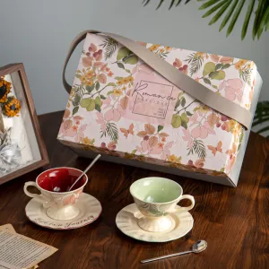 Wholesale Ceramic Coffee Cup Set for 2 Classic Floral Design with Gift Box