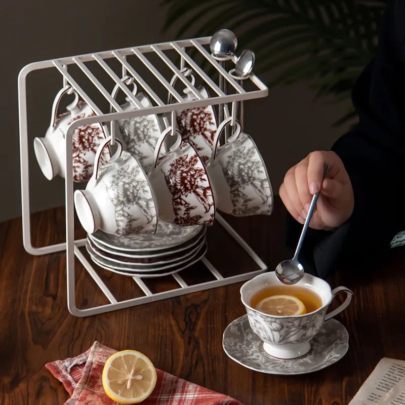 Couple Porcelain Coffee Cup and Saucer Set  A Thoughtful Gift for 6