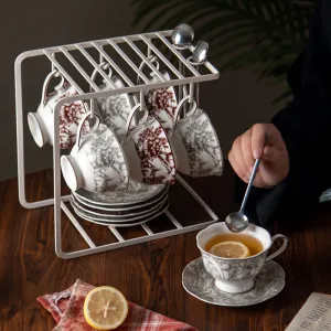 Couple Porcelain Coffee Cup and Saucer Set  A Thoughtful Gift for 6