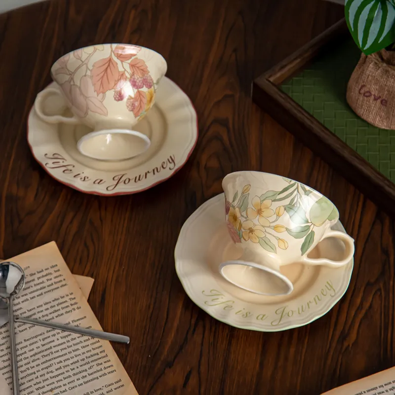 Nordic Style Floral Porcelain Cup and Saucer