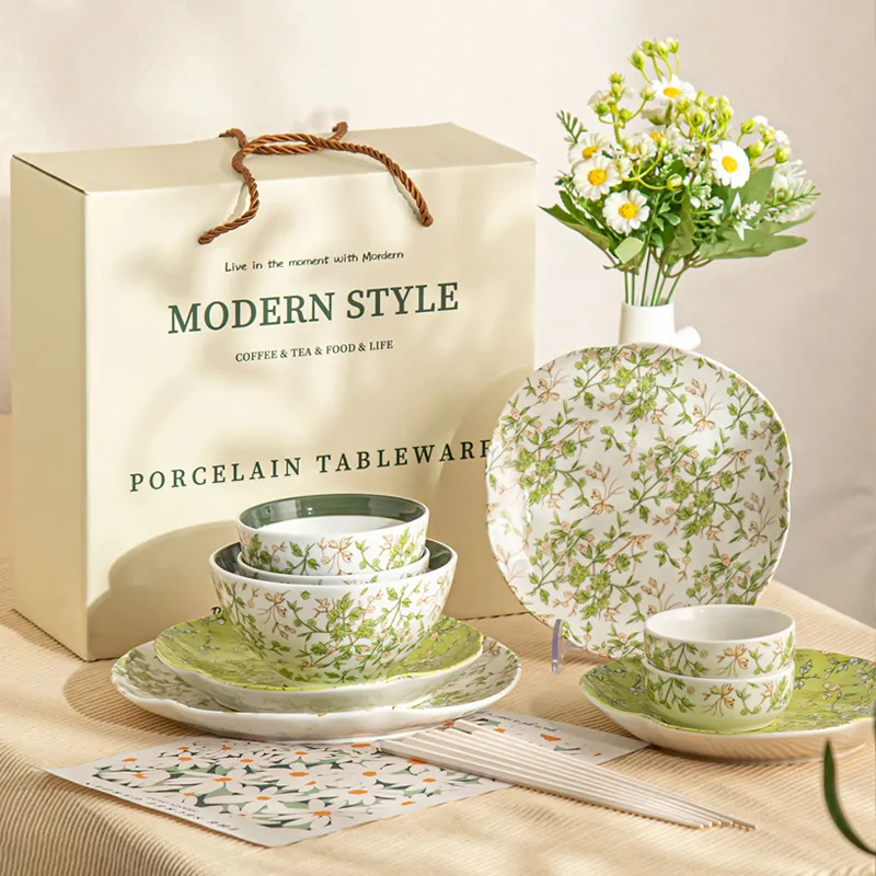 Chic Daisy Floral Ceramic Dinnerware Collection Scratch-Resistant Porcelain Dishes Set, Ideal for Family Meals, Holiday Gatherings & Housewarming Gifts