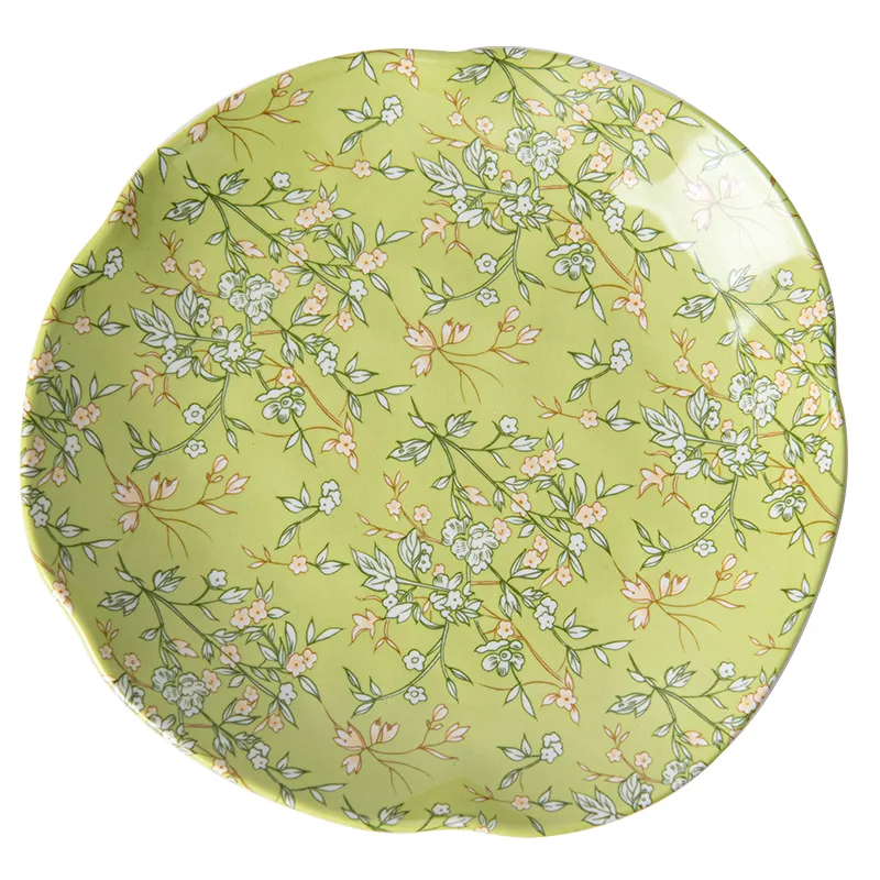 Vintage Green Floral Ceramic Tableware Elegant Flower Print Tableware Microwave Safe Dishes Set for Home, Restaurant, Party