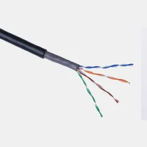 فئة 5E كابل في الهواء الطلق سترات مزدوجة الصلبة 4 زوج 24AWG مقاوم للماء UTP Cat5E كابل خارجي أسود كابل أسود