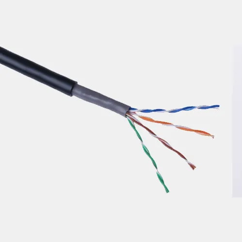 فئة 5E كابل في الهواء الطلق سترات مزدوجة الصلبة 4 زوج 24AWG مقاوم للماء UTP Cat5E كابل خارجي أسود كابل أسود