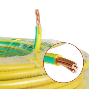 70mm&sup2; Green/Yellow Earth Cable Stranded Bare Copper 90&deg; C PVC Insulated 100m Roll for Heating/Grounding