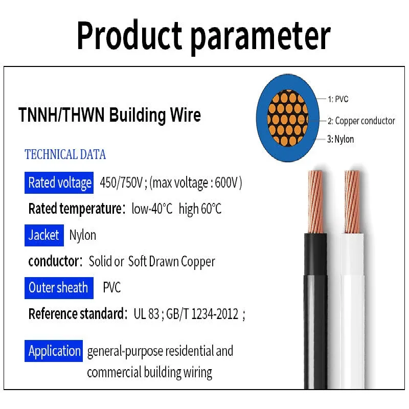500 600 750 1000 Kcmil Mcm Building Wire PVC/Nylon Thhn Thwn Copper Electric Cable Wire