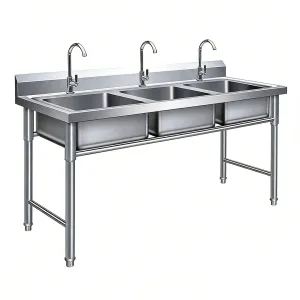 Wastafel Tiga Kompartemen Profesional untuk Dapur Komersial