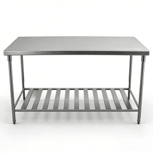 Коммерческий двухслойный рабочий стол с нижней решеткой для хранения